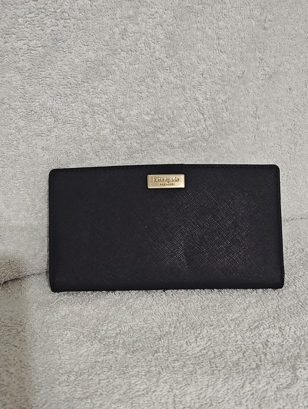 kate spade Black Saffiano Continental Wallet with Gold Logo Plate